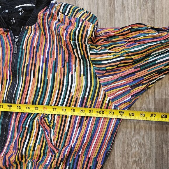 Vtg Multicolor Stripe Bomber Jacket Womens MArtsy Ecletic Floral Lining Full Zip - Picture 7 of 8